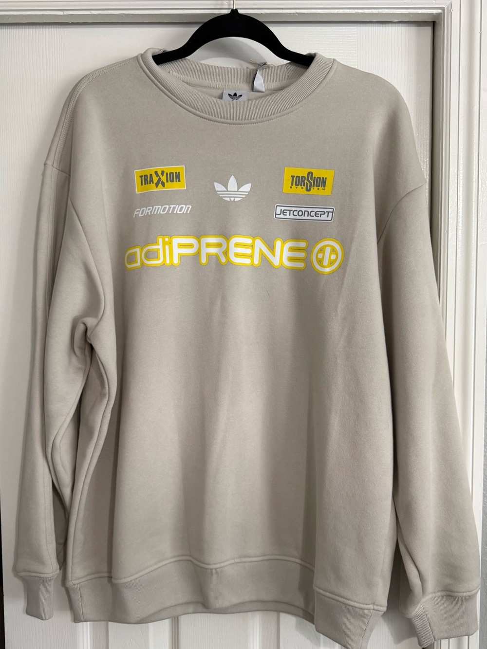 adidas Beige Crewneck Sweatshirt with Yellow Adiprene Logo